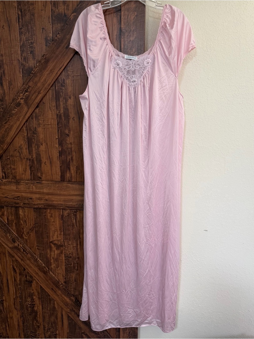 Lorraine Vintage Women Soft Pink Lace-Trim Long Nightgown - 2X